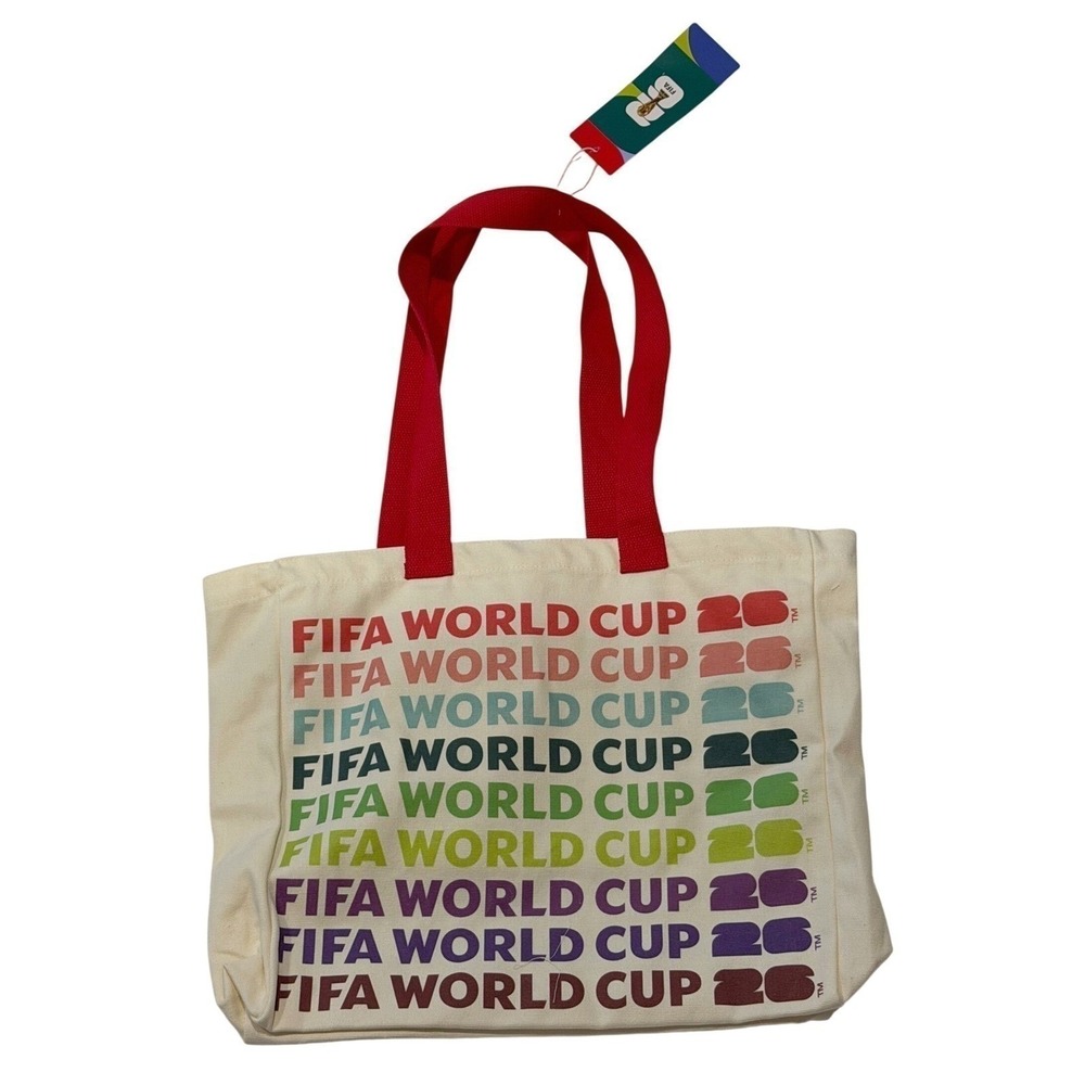 FIFA World Cup 26 Canvas Tote Bag Atelier Sportif Multi Color Logo Cream Red - Picture 10 of 10